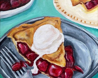 Art Print Cherry Pie,  8 x 10” or 16 x 20” print of original fine art, home decor, wall art, housewarming gift