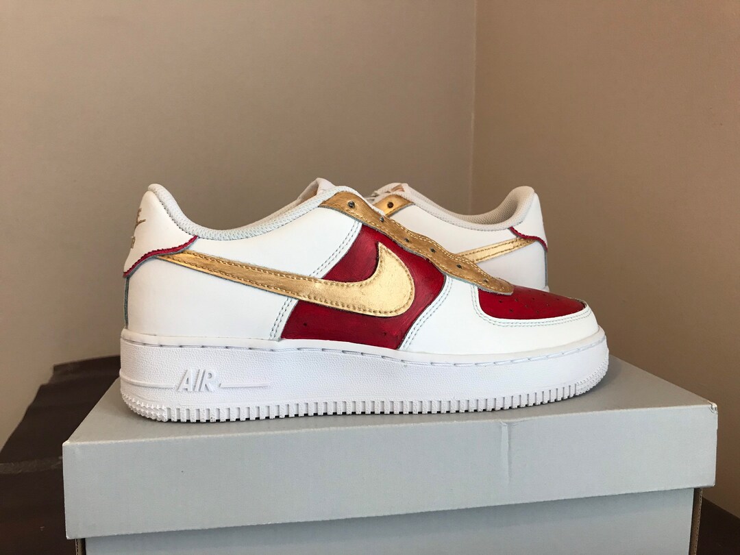 nike air force 1 red and gold
