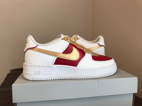 Gold and red air force ones sales
