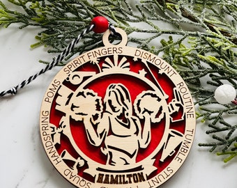 Personalized Cheerleader Ornament, Laser Cut Wooden Team Gift