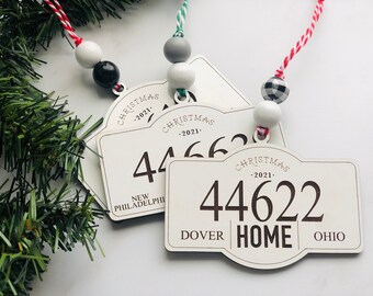 Personalized Zip Code Christmas Ornament: Engraved Farmhouse Home Gift