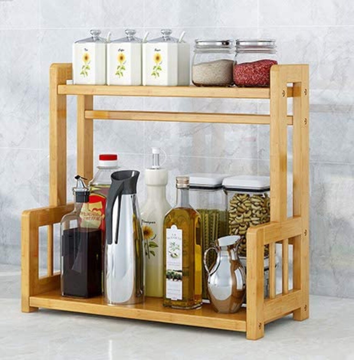 Bamboo Spice Rack Storage Shelves2 Tier Kitchen Counter Shelf Etsy