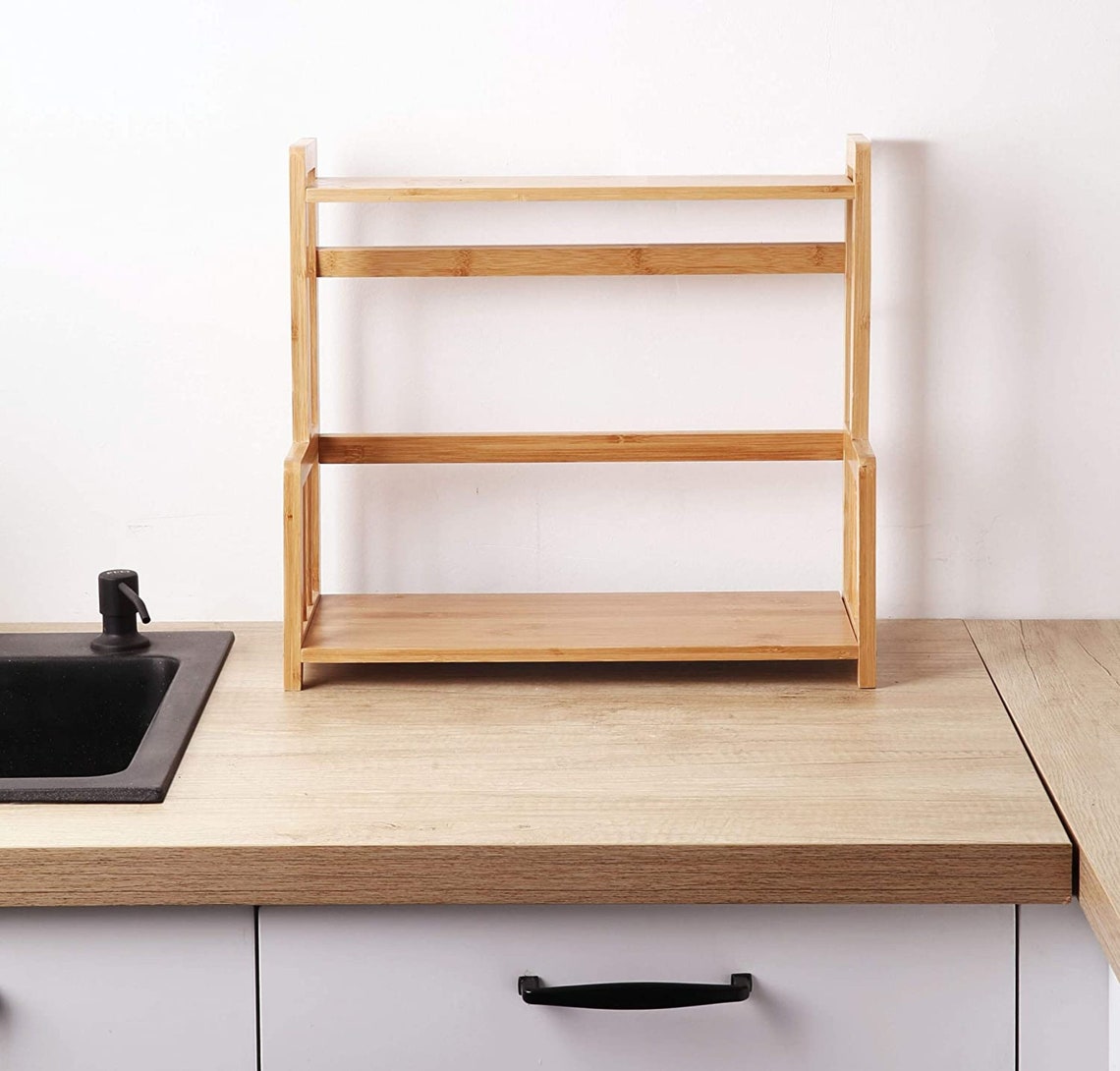 Bamboo Spice Rack Storage Shelves2 Tier Kitchen Counter Shelf Etsy