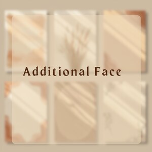 May include: A collection of six rectangular cards in shades of beige and tan, featuring soft, blurred shadows of botanical elements and abstract shapes. The text "Additional Face" is printed in a dark brown serif font across the center.