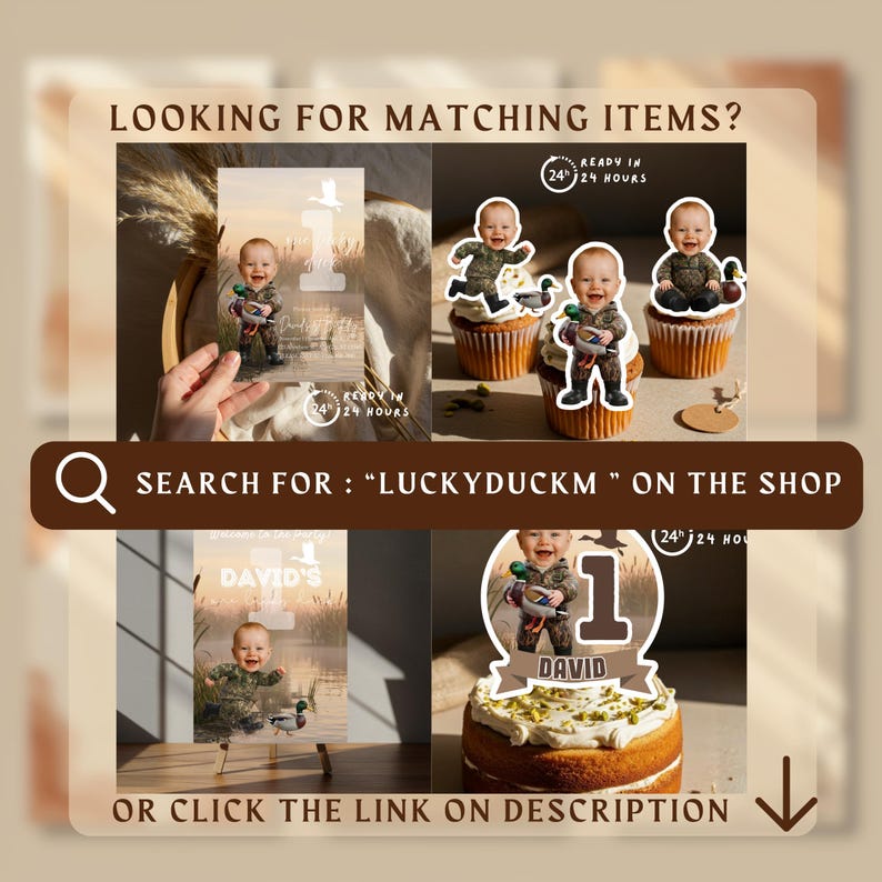 Adorno para cupcakes con la cara de un pato afortunado: Decoración de primer cumpleaños con un pato real (Descarga digital), LUCKYDUCKM imagen 4