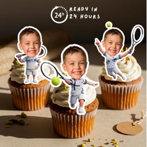 Personalized Tennis Face Cupcake Toppers: Birthday Party Decor (Digital A4 PDF File