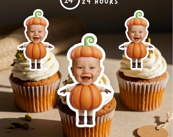 Editable Pumpkin Baby Face Toppers for Our Little Pumpkin Birthday Theme ( Digital A4 PDF)