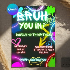Bruh Birthday Invitation for Boys, Funny 10th or Teen Birthday Invite, Bruh It’s My Birthday, Printable Digital Party Invitation for Kids