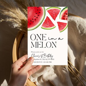Watercolor Watermelon Birthday Invitation: Editable Canva Template (Digital Download)
