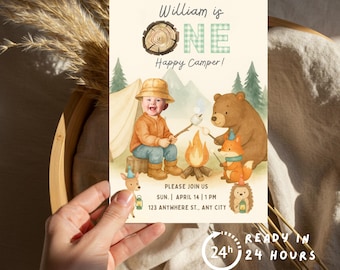 Inbjudan till 1-årsdag med en glad campingmatch: Boho campingfest (digital mall), OHC