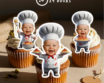 Our Little Meatball Custom Face Cupcake Toppers for Italian First Birthday Party
