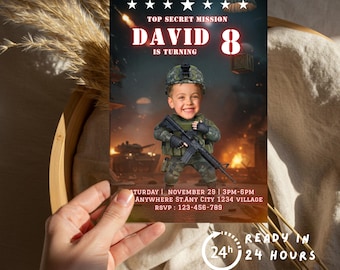 Personalized Soldier Invitation for Camo Army Birthday ( Digital / Made to Order)