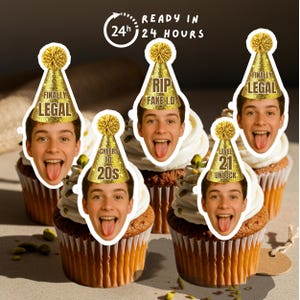 5-in-1 Custom 21st Birthday Face Cupcake Toppers for Men (Digital Download, Printable A4 File)