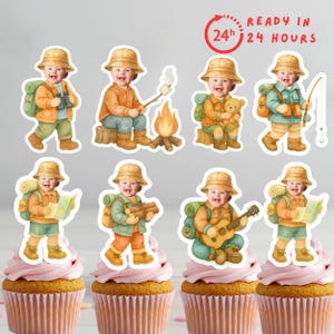 Camping 1st Birthday Cupcake Toppers: One Happy Camper Theme (Printable A4 File)