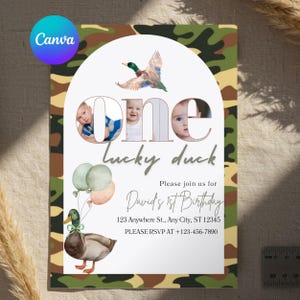 Glücksente Geburtstagseinladung: Stockenten Party (Digitaler Download Canva Vorlage 5x7 inches )