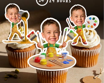 Custom Face Cupcake Toppers: Artist Birthday Party Decorations (Digital Download A4 Printable)