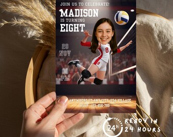 Personalized Volleyball Girl Invitation Template ( Digital / Made to Order)