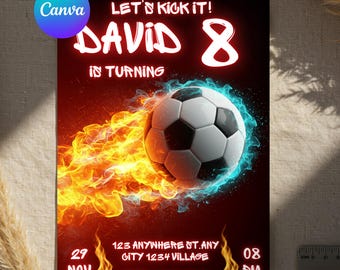 Soccer Birthday Invitation: Sports Party, Canva Template (Digital Download)