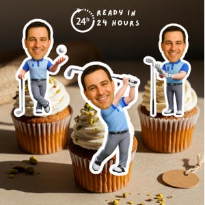 Personalized  Golf Face Cupcake Toppers : Funny Face Birthday Party Decor ( Digital PDF A4)