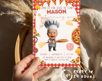 Personalized Italian Pizza Chef First Birthday Invitation with Photo