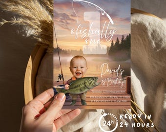 Invitación O-fish-ally One: Invitación a fiesta de pesca de primer cumpleaños, PECES
