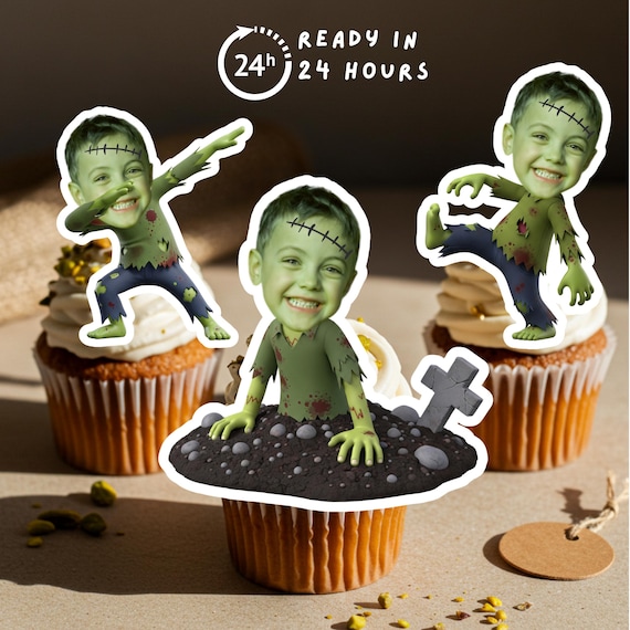 Zombie Cupcake Toppers for Spooky Halloween Birthday Party or Monster Mash (Digital A4 PDF)