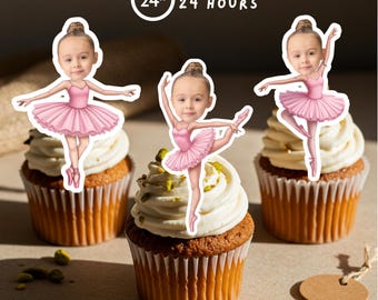 Personalized Ballerina Cupcake Toppers | Photo Birthday Party Decor (Digital File)