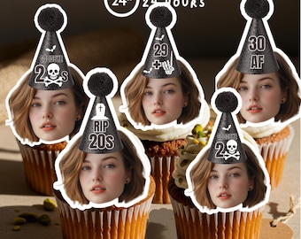 Custom Face Photo Cupcake Toppers – Funny Dirty 30 Party Decor