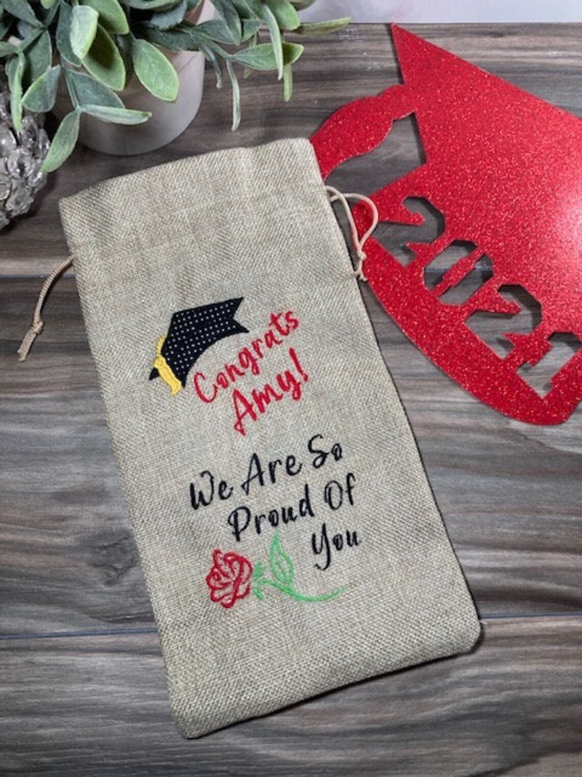 Personalized Embroidered Graduation Gift Bag, Graduation Personalized Gift Bag, Graduation 2021