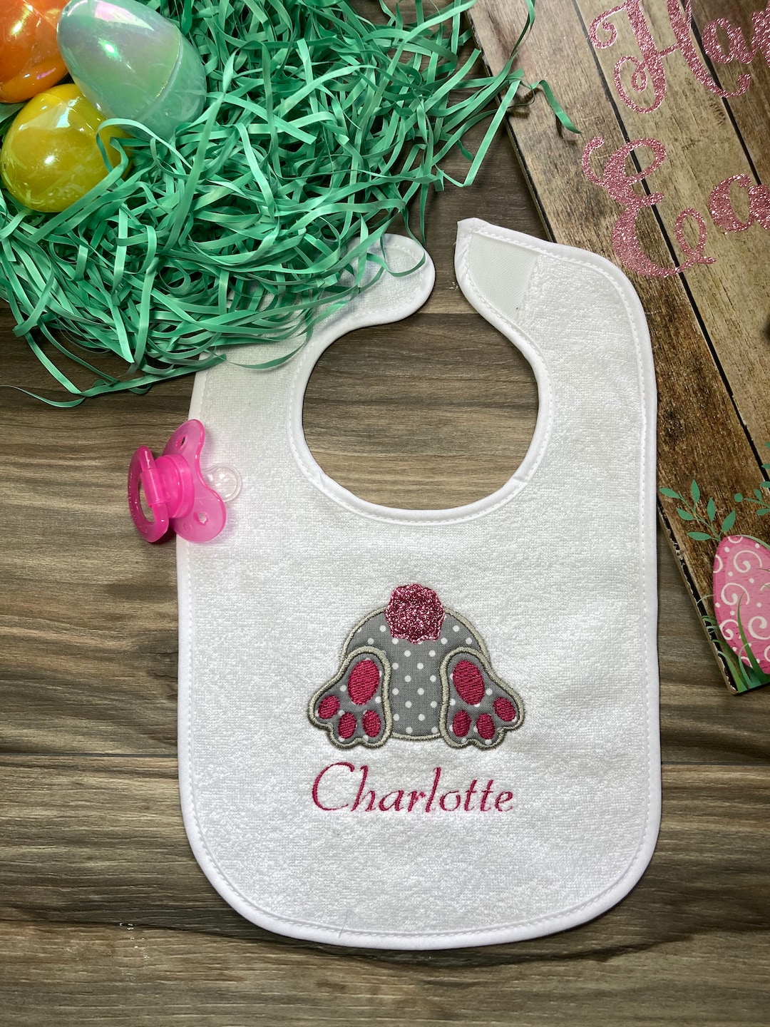 Bunny Tail Easter Baby Bib, Easter Bunny Baby Bib, Personalized Baby