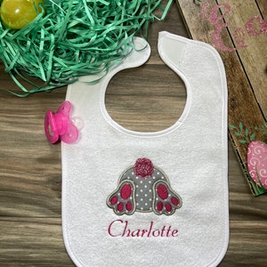 Bunny Tail Easter Baby Bib, Easter Bunny Baby Bib, Personalized Baby Bibs, Embroidered Baby Bibs,Girl Baby Bibs, First Easter Bibs