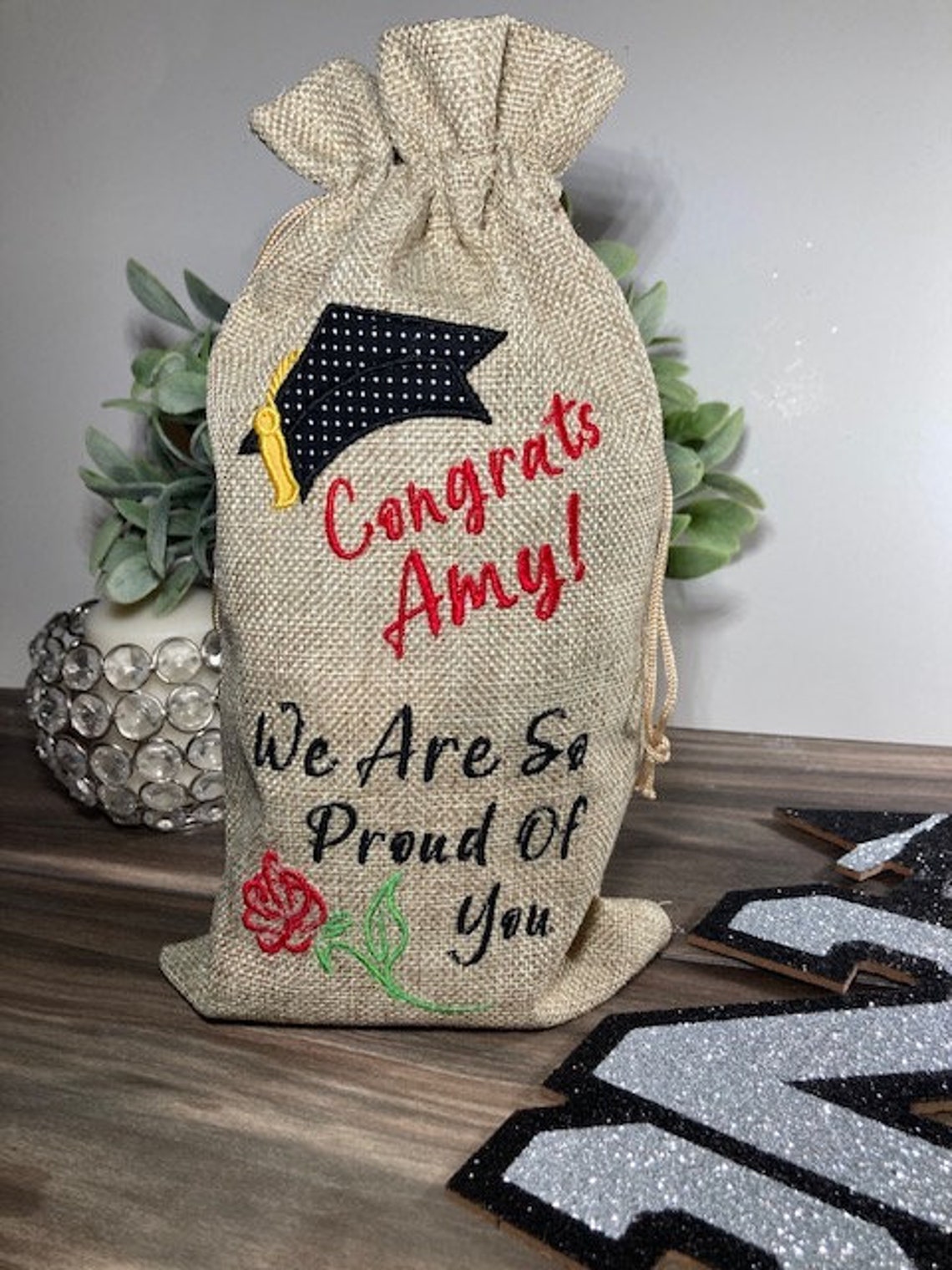 Personalized Embroidered Graduation Gift Bag, Graduation Personalized Gift Bag, Graduation 2021
