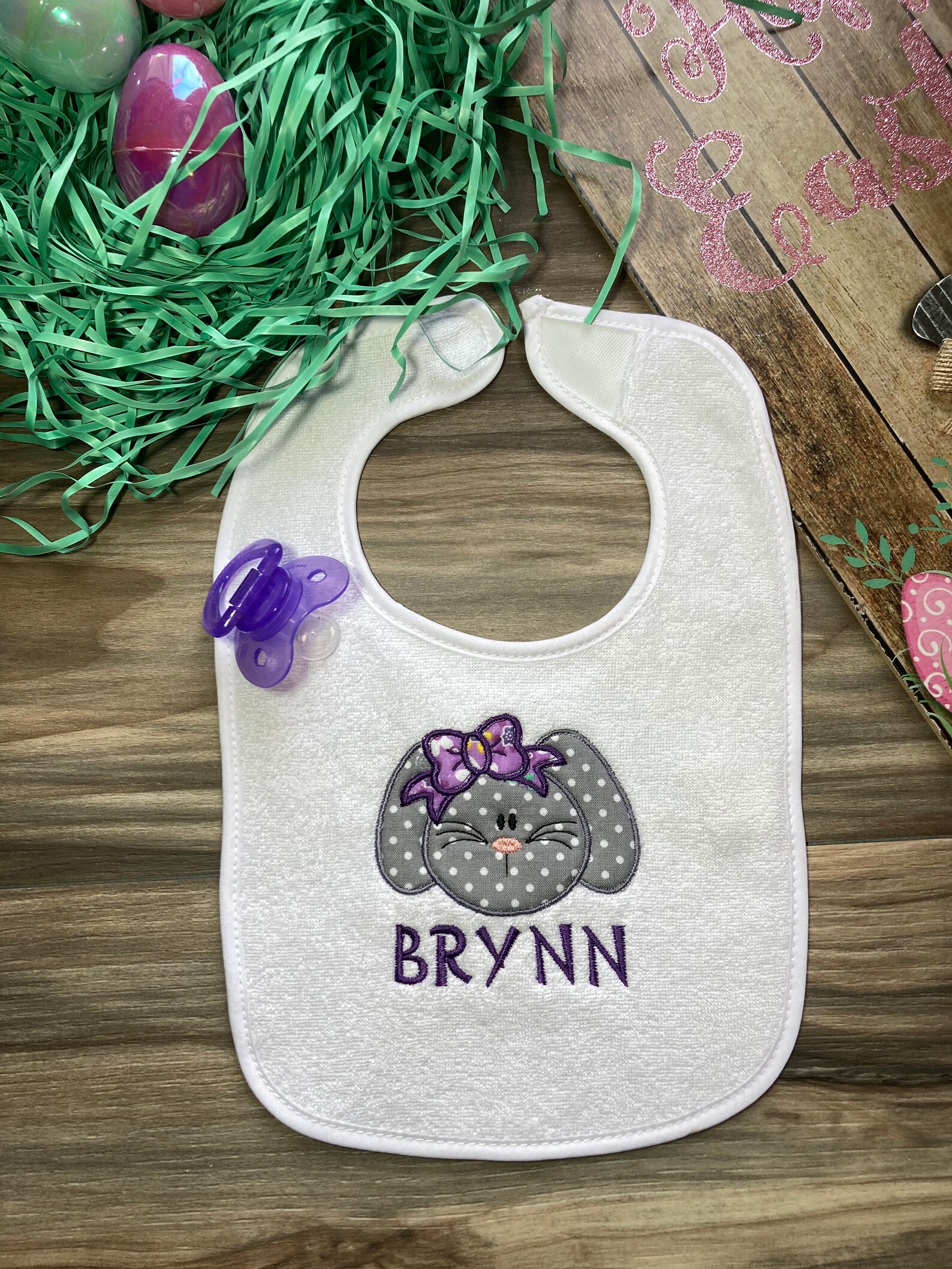 Personalized Easter Bunny Baby Bib, Easter Baby Bib, Customized Easter