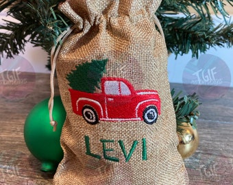 Cute Vintage Truck Christmas Gift Bag, Vintage Truck Gift Bag, Christmas Gift Bags, Christmas Treat Bags
