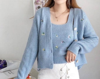 Pink Sweater Set Top \u0026 Cardigan - Etsy 