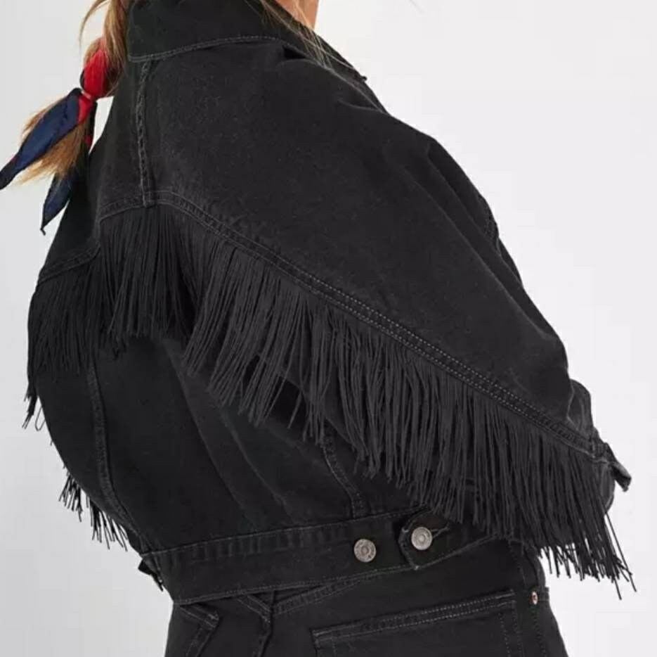 Black Denim Jacket/ Denim / Fringe 