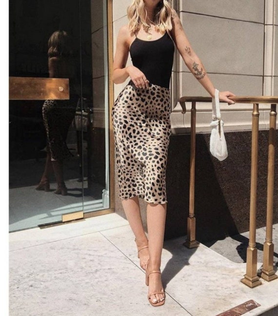 Leopard Skirt satin Skirt summer Skirt beach Wear office Look