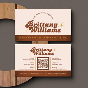 Canva Autor Visitenkarte Vorlage | Buch, Bücher, QR-Code, Retro, Braun, DIY, Individuell, Editierbar | 32225-1 | über The Ressourcen Palace