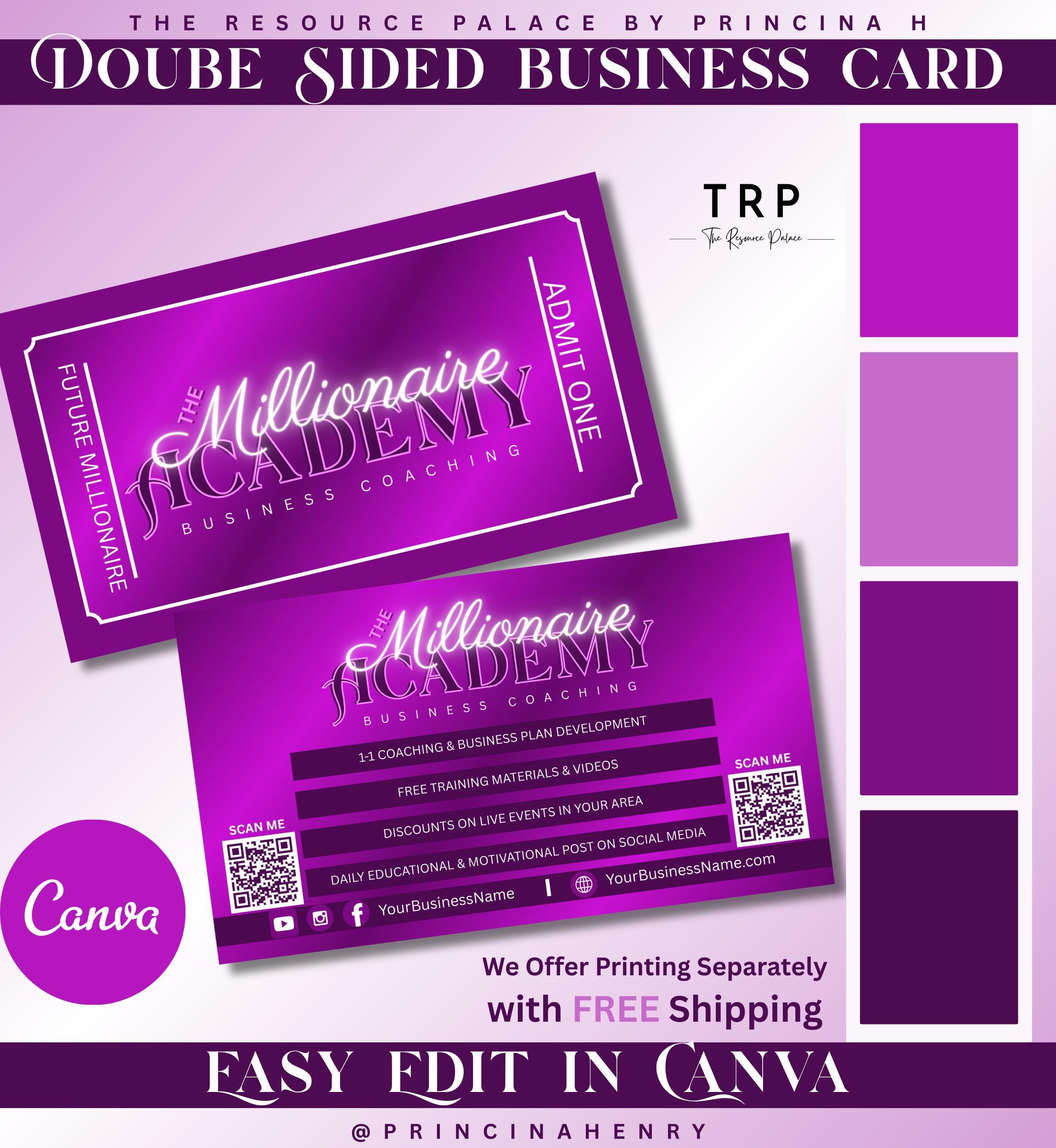 Canva Coaching Business Card Template | Online, Consultant, Owner, B2B, Purple, Success, Coach, Feminine | 52525 | via The Resource Palace