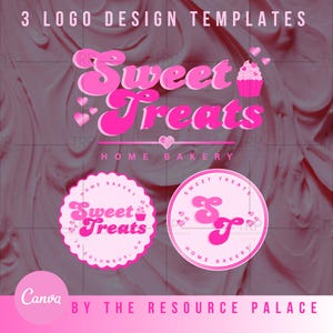 3 Canva Bakery Logos Design Template | Cupcakes, Bake, Home, Sweets, Treats, Baked, Cake, Dessert, Retro | 4925 via The Resource Palace