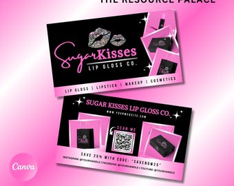 Canva Makeup Business Card Template | Lip Gloss, Lipstick, Make up, Beauty, Acuity, Shop, Store, Feminine | 12725| via The Resource Palace