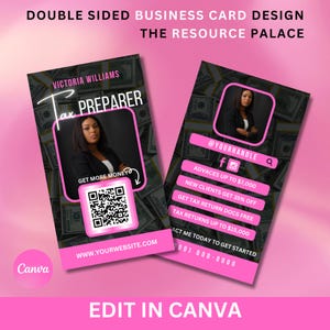 Canva Tax Preparer Business Card Template | Preparation, Taxes, Money, Income, Digital Marketer, Influencer | 12725| via The Resource Palace