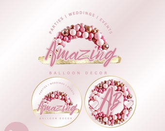 3 Canva Balloon Decorating Company Logos Design Template | Party, Event, Decor, Decoration, Pink, Gold | 53025 via The Resource Palace