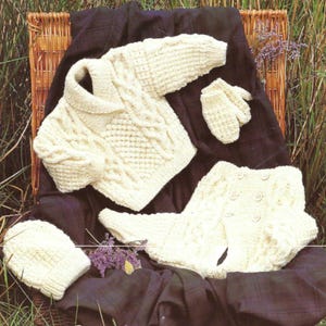 Knitting Pattern PDF Aran Childrens Boys Girls Cardigan Sweater Set Medium Worsted 10 Ply