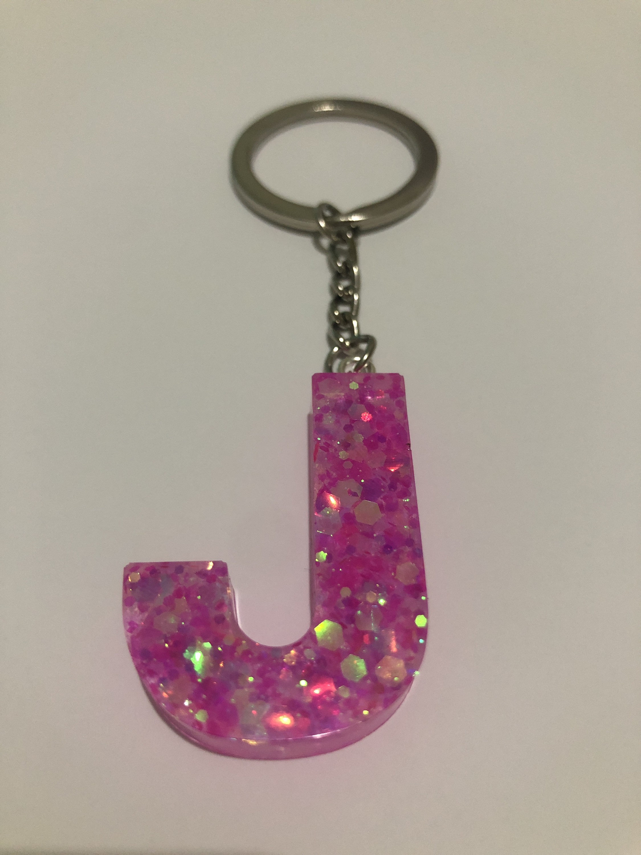 Handmade resin letter J keyring keychain pink glitter Etsy
