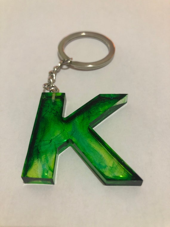 Handmade letter K resin keyring keychain green Etsy