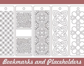 May include: Five black and white bookmark designs with intricate patterns. The designs include circles, swirls, and floral motifs. The bookmarks are all the same size and shape, and they are perfect for adding a touch of elegance to any book.