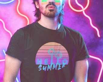 80s Neon Shirt | Retro Hello Summer Tee | 1980s Sunset Tshirt | 1980s Tropical Shirt | Retro Beach Shirt In Unisex Sizes