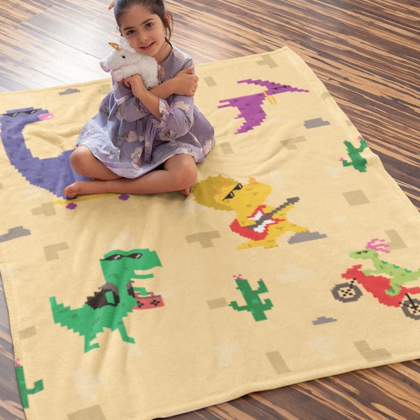 Cool Dinosaur Blanket - Cool Retro 8-Bit Dino Blanket