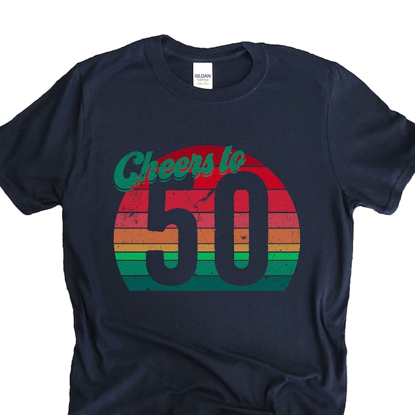 Cheers To 50 Retro Shirt - Here's To 50 Years Shirt - 50th Birthday TShirt With Vintage Sunset - Classic Style 50th Birthday Celebration Tee